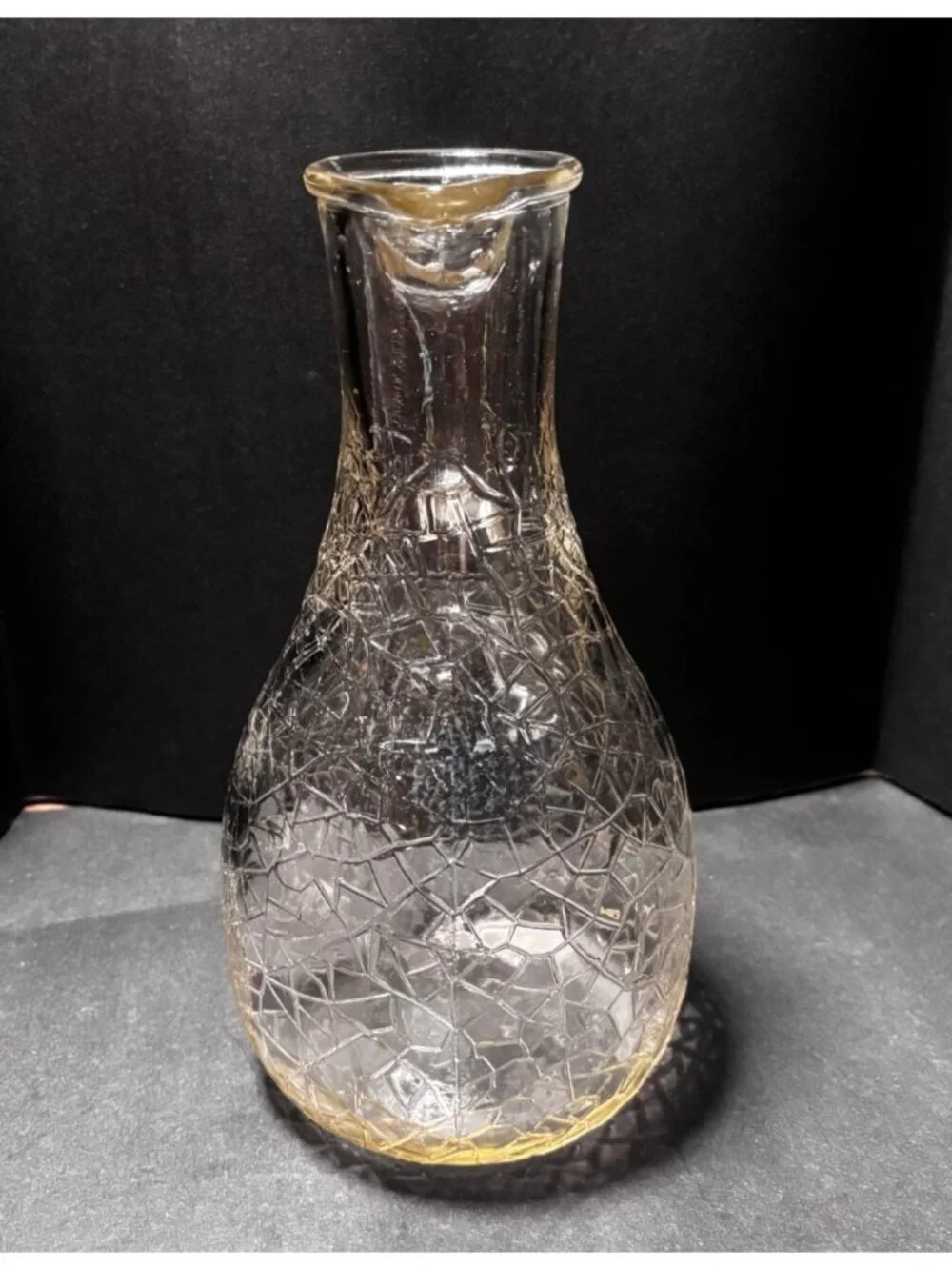 Vintage 1960s Crackle Glass Pitcher With Handle & Spout